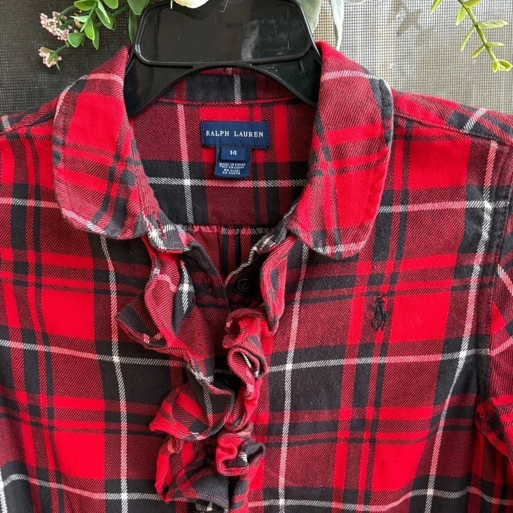 Ralph Lauren Red and Black Plaid Button-Up Shirt dress